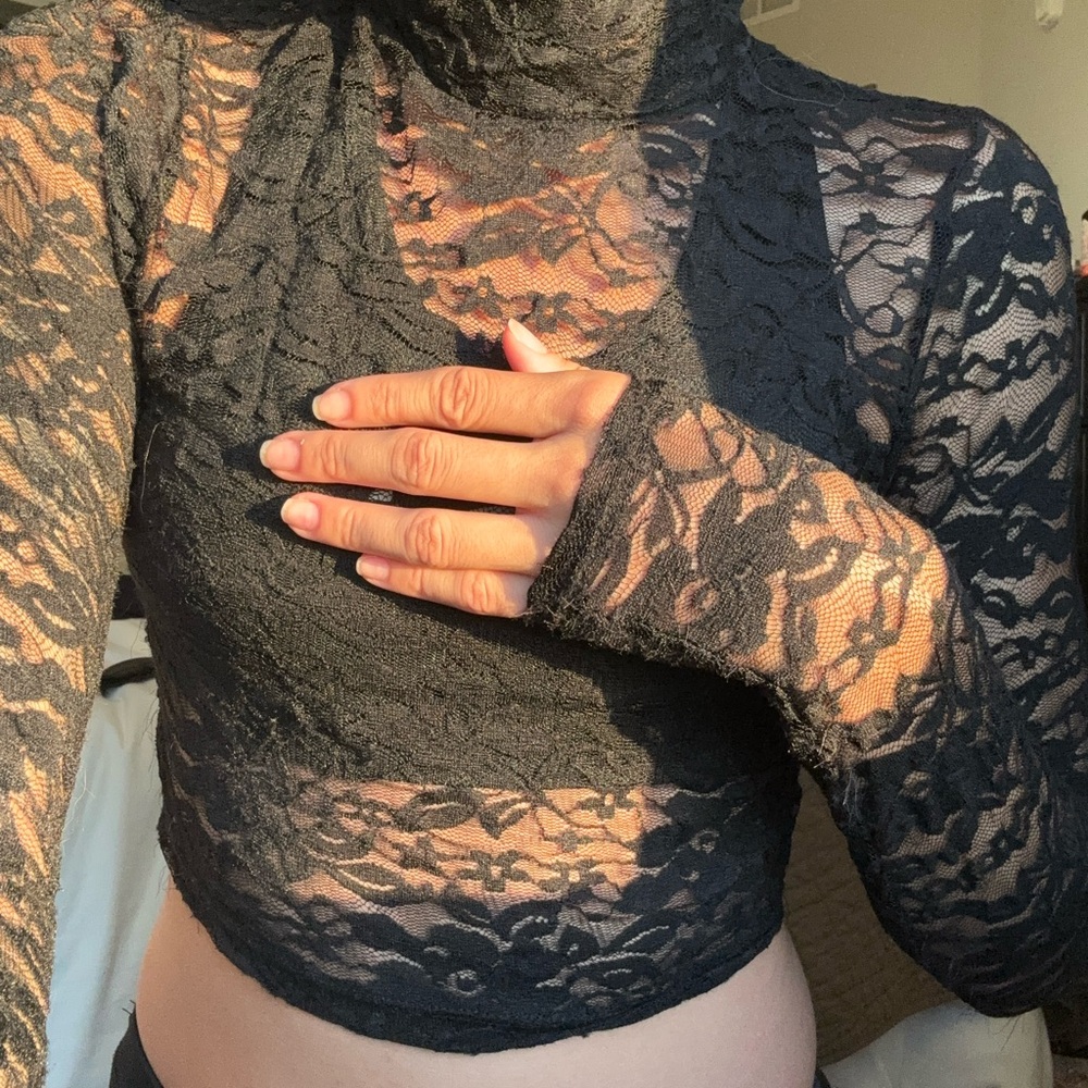 y2k Black Lace Turtleneck Top Halloween